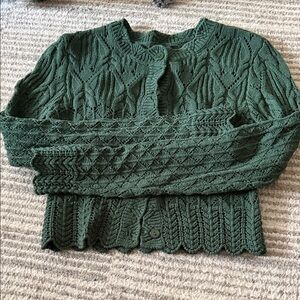 House of Harlow 1960 Green Pointelle Knit Cardigan